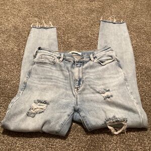 PacSun Blue Ankle Cropped Jeans with Distressed Details